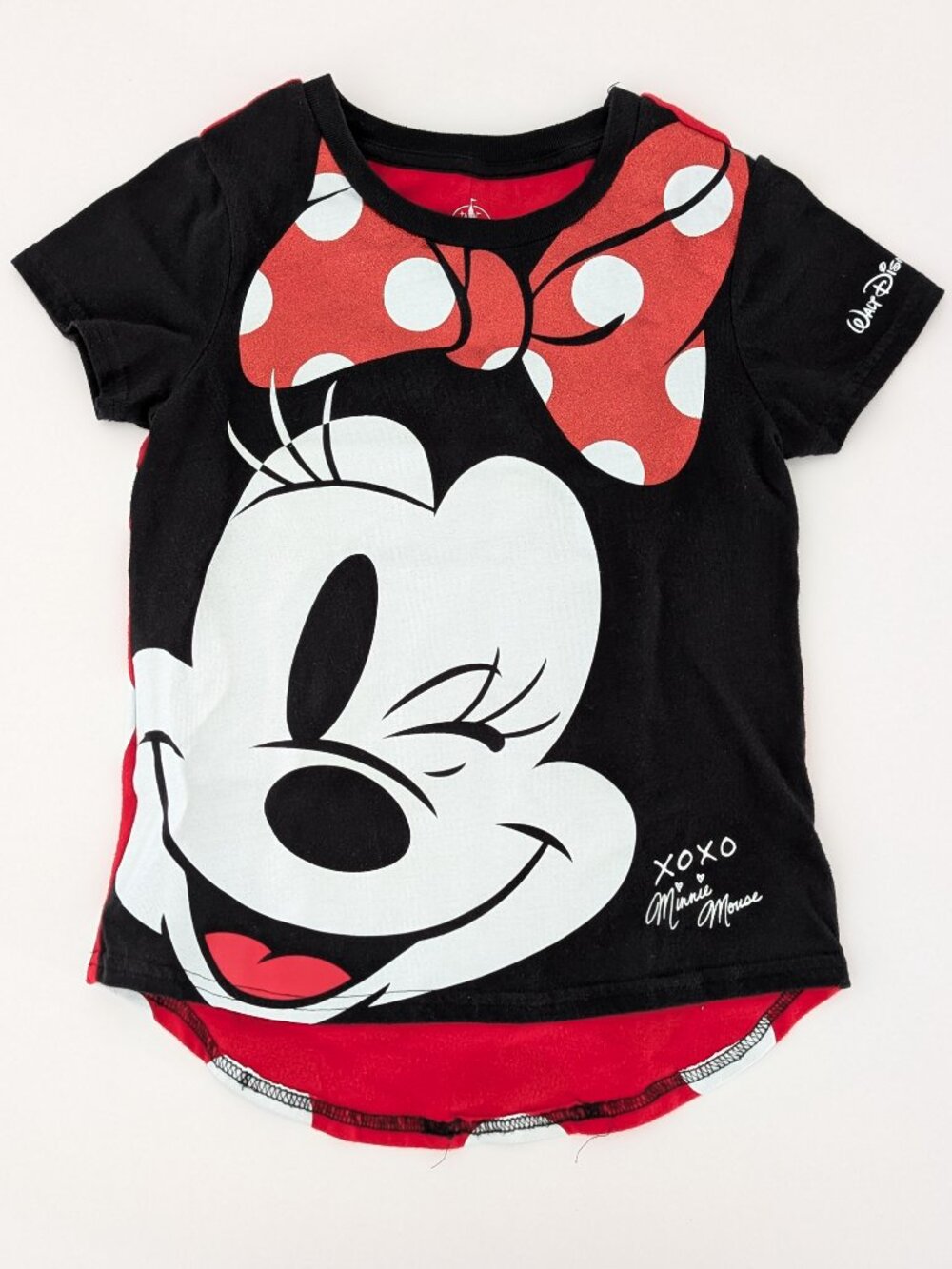 Disney Park Shirt Girl's M 8-10 Black Polka Dot Minnie Mouse Short Sleeves